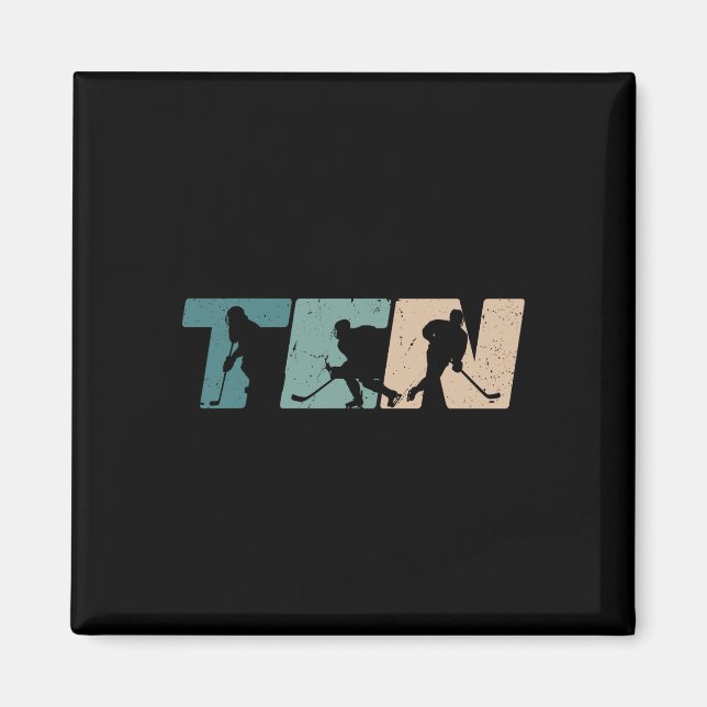 Imán 10th Birthday Retro Ice Hockey 10 Years Old Boy Gi (Frente)