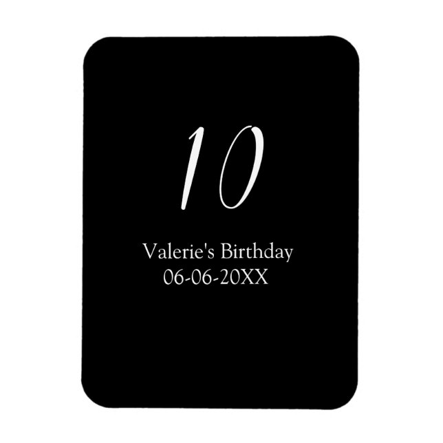 Imán 10th birthday white black name date calligraphy  (Vertical)