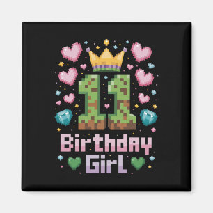 Imán 11.ª Chica de cumpleaños Camisa de juego Pixel Fie