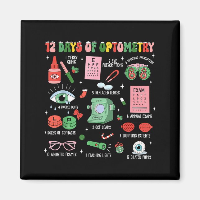 Imán 12 Days Of Optometry Christmas Eye Doctor Optometr (Frente)