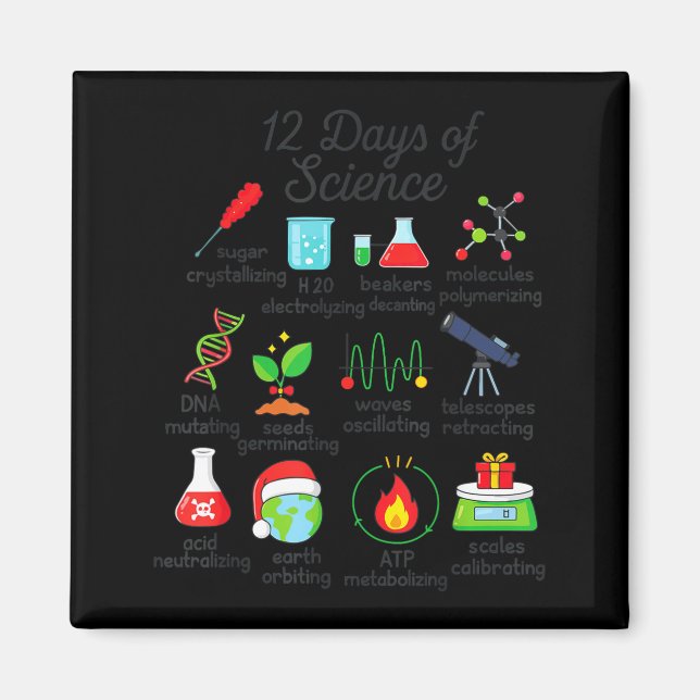 Imán 12 Days Of Science Funny Science Teacher Christmas (Frente)