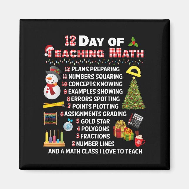 Imán 12 Días De Enseñanza De Math Navidad Math Math Tea (Frente)