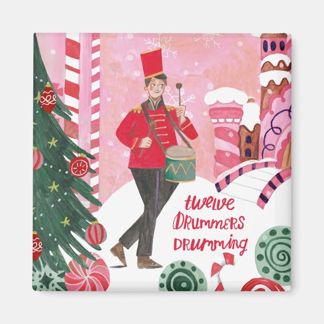 Imán 12 días de Navidades doce tambores tamborileros (Frente)