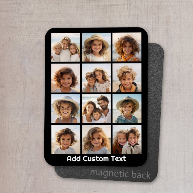 Imán 12 foto de Instagram Collage con fondo negro (Personalized refrigerator magnet with photo collage and custom text - add 12 photos to this design)