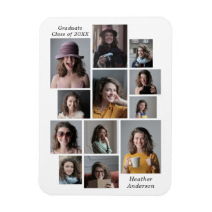 Imán 12 Nombre de graduado de Collage de fotos Flexible