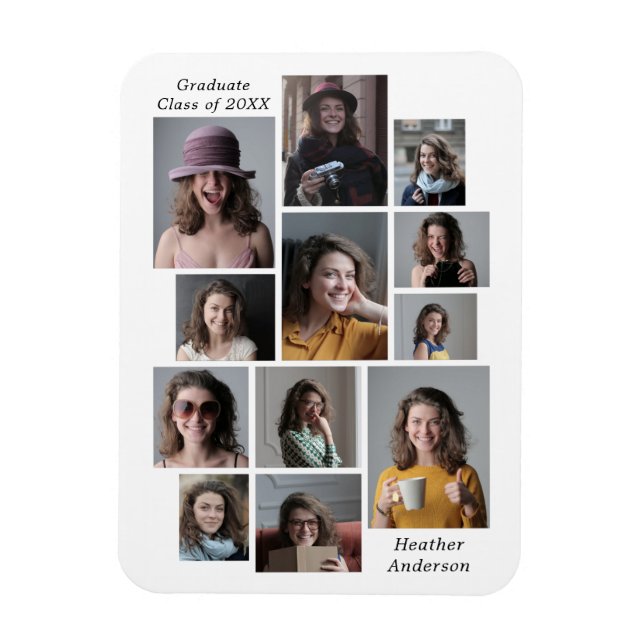 Imán 12 Nombre de graduado de Collage de fotos Flexible (Vertical)