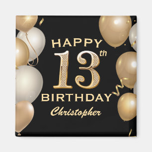 Imán 13.ª fiesta de cumpleaños Globos de oro y negro