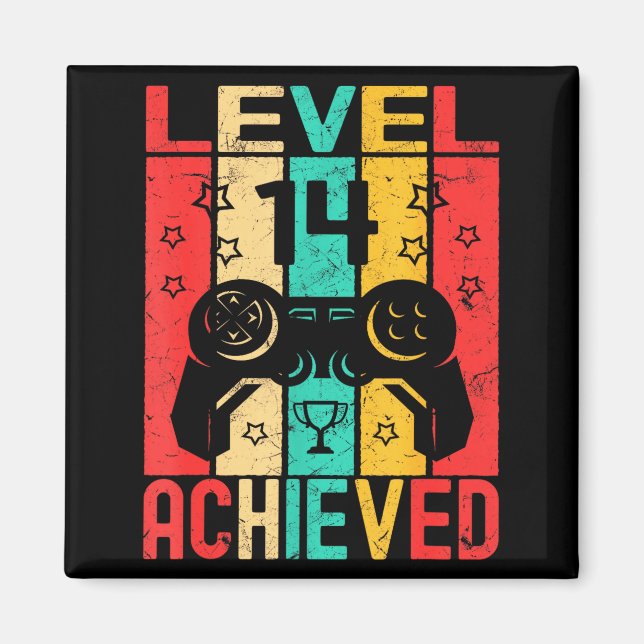 Imán 14th Birthday Level 14 Achieved Gamer Funny Birthd (Frente)
