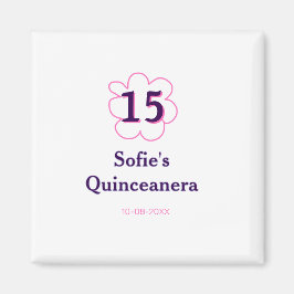 Imán 15.ª quinceañera feliz cumpleaños púrpura rosa