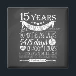 Imán 15° aniversario boda, pizarra, 15 años<br><div class="desc">Celebra tu amor con nuestros elegantes carteles de aniversario de bodas. Perfecto para marcar hitos y añadir un toque especial, estos signos son ideales para resaltar tu celebración, realzar la decoración y captar recuerdos de gran valor. Sus diseños combinan sofisticación con encanto personal, haciendo que su aniversario sea inolvidable. Diseñado...</div>