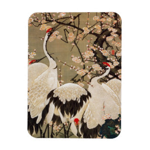 Imán 15. el 梅花群鶴図, ciruelo del 若冲 florece y las grúas,