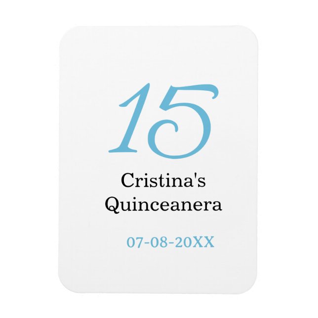 Imán 15th quinceanera birthday blue black bold letter n (Vertical)