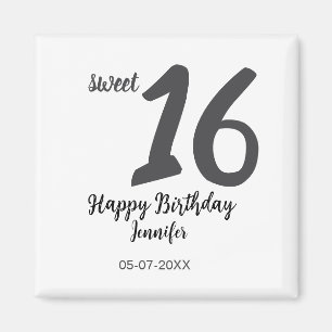 Imán 16º cumpleaños fecha de añadir nombre año negro pl