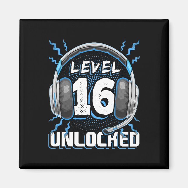 Imán 16 Videojuego desbloqueado 16 cumpleaños Pc Gaming (Frente)