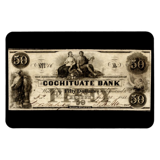 Imán 1853 Cochituate 50 Dólares Nota (Horizontal)