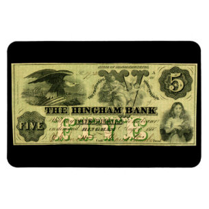 Imán 1860 Hingham Massachusetts Five Dollar Note