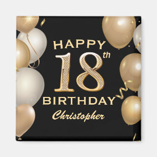 Imán 18.ª fiesta de cumpleaños Globos de oro y negro