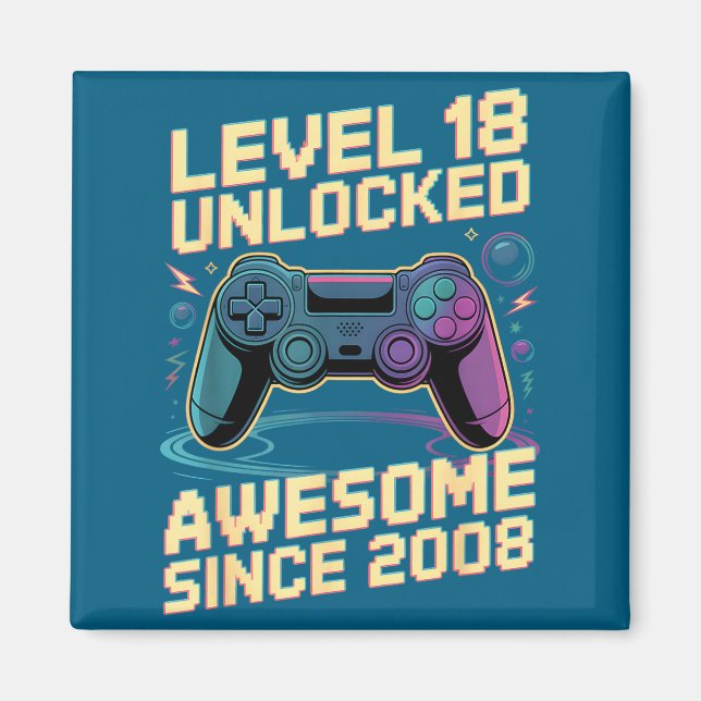 Imán 18th Birthday Boy Gift Level 18 Gamer 2008 18 Year (Frente)