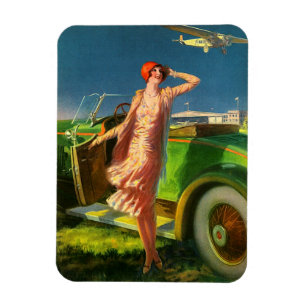 Imán 1930: automóvil y avión femenino