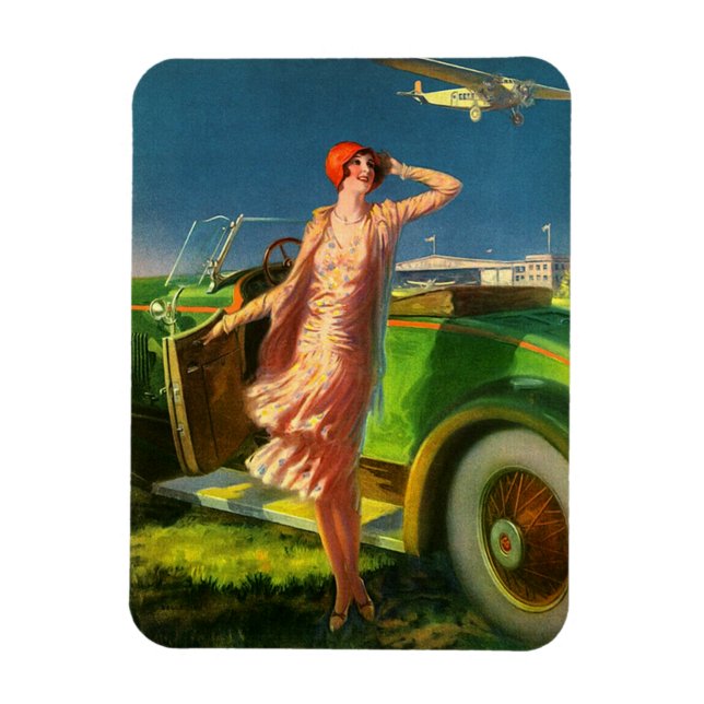 Imán 1930 coche femenino y avión (Vertical)