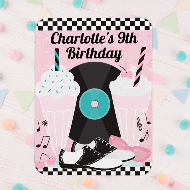 Imán 1950 Fiesta de cumpleaños retro diner a favor del  (Birthday Magnet Favor)
