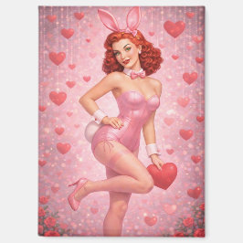 Imán 1950s Inspired Pink Bunny Art | Playful Valentine