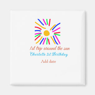 Imán 1.ª excursión de cumpleaños añada el nombre colori