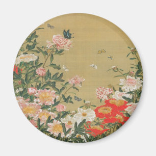 Imán 1. 芍 薬 群 蝶, 若 冲 Flor y mariposa, Jakuchu
