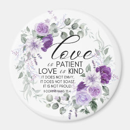 Imán 1 Corintios 13:4 Amor es Paciente Violeta Floral