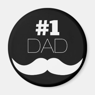 Imán #1 Papá Mustache negro y blanco - Número uno