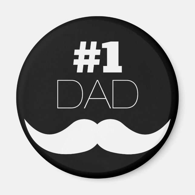 Imán #1 Papá Mustache negro y blanco - Número uno (Frente)