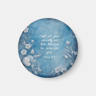 Imán 1 Pedro 5:7 “Echen toda su ansiedad” Floral Azul