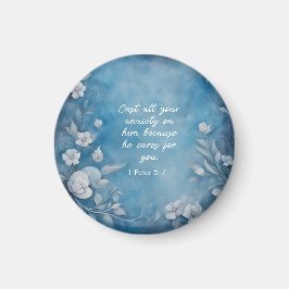 Imán 1 Peter 5:7 “Cast All Your Anxiety” Blue Floral