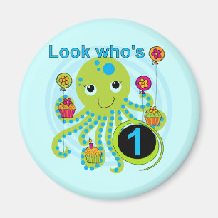 Imán 1ras camisetas y regalos del cumpleaños del pulpo