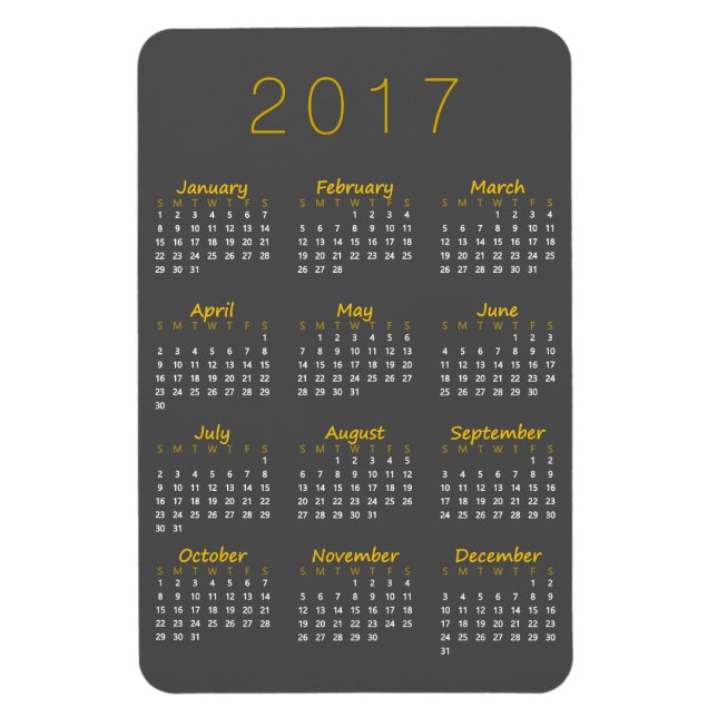 Imán 2017 Calendar Magnet - Golden Yellow & Dark Gray (Vertical)