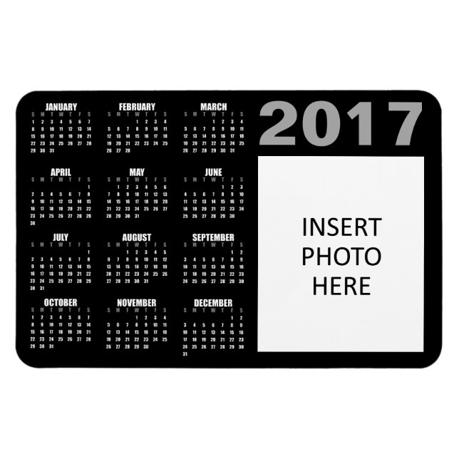 Imán 2017 Personalizado Photo Calendar Magnet - Negro (Horizontal)