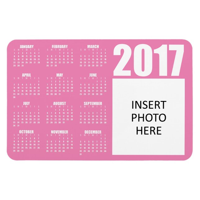 Imán 2017 Personalizado Photo Calendar Magnet - rosa cl (Horizontal)