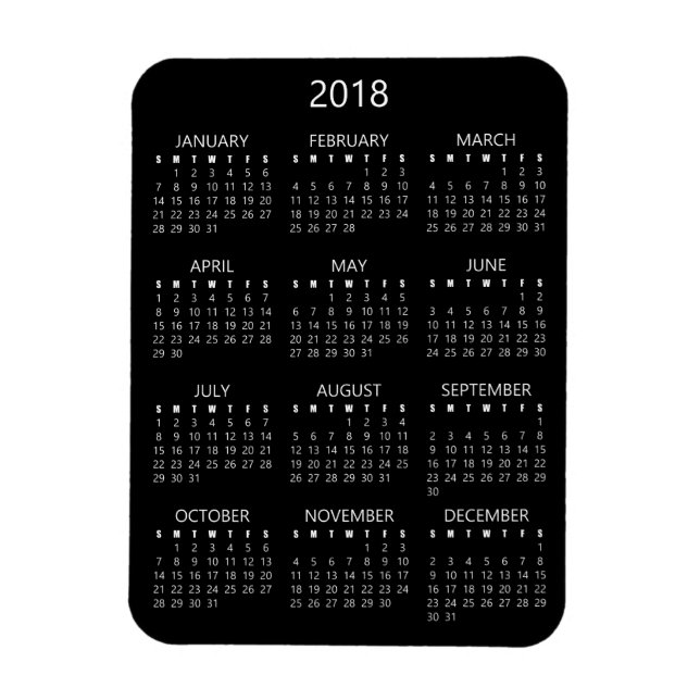 Imán 2018 Calendar Magnet - Negro (Vertical)