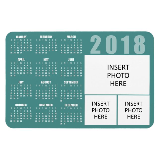 Imán 2018 Calendario Magnet - 3 fotos familiares - Verd (Horizontal)