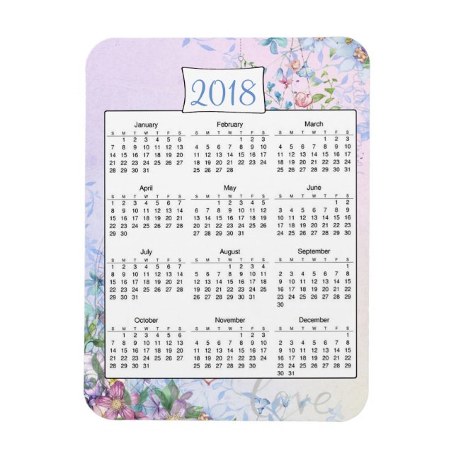 Imán 2018 Morple Floral Love Calendar Magnet (Vertical)