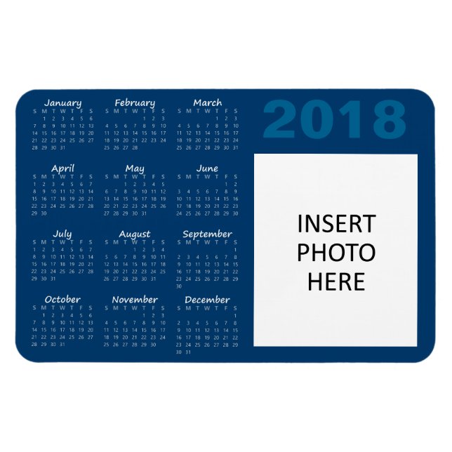 Imán 2018 Personalizado Photo Calendar Magnet - Azul (Horizontal)