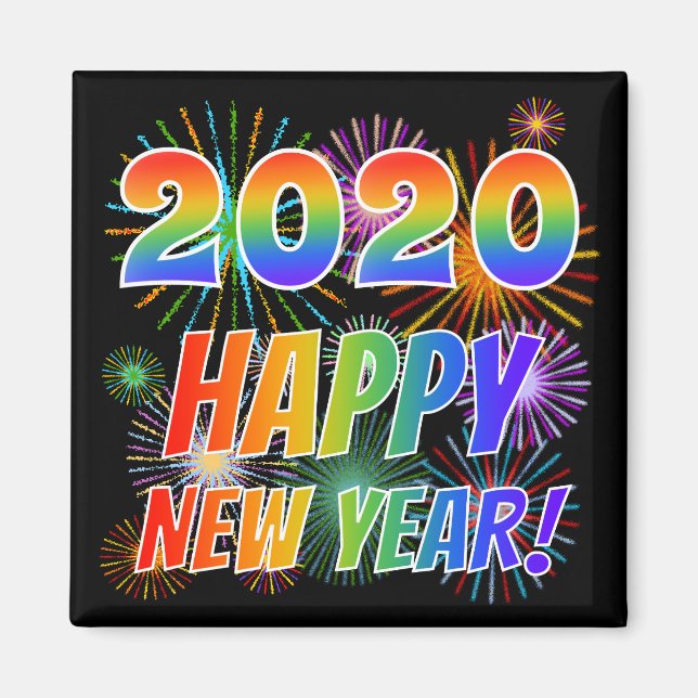 Imán ¡2020 FELIZ AÑO NUEVO! + Patrón de fuegos artifici (Frente)