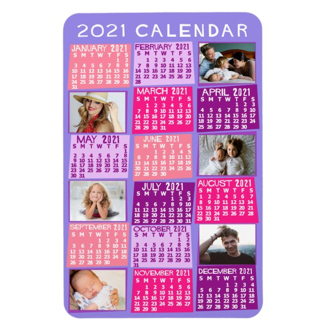 Imán 2021 Año Calendario Mensual Collage de fotos de mé (Vertical)