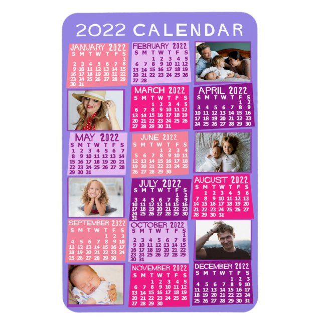 Imán 2022 Año Calendario Mensual Collage de fotos de mé (Vertical)