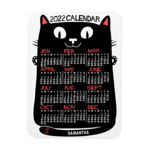 Imán 2022 Año Calendario Mensual Gato negro de mediado