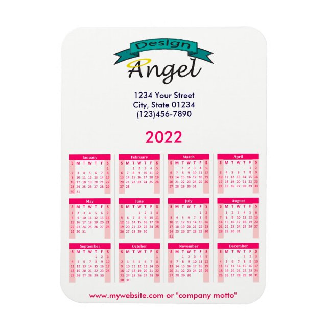 Imán 2022 Calendario rosado con logotipo (Vertical)