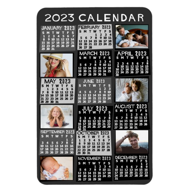 Imán 2023 Año Calendario Mensual Mod Collage de fotos n (Vertical)