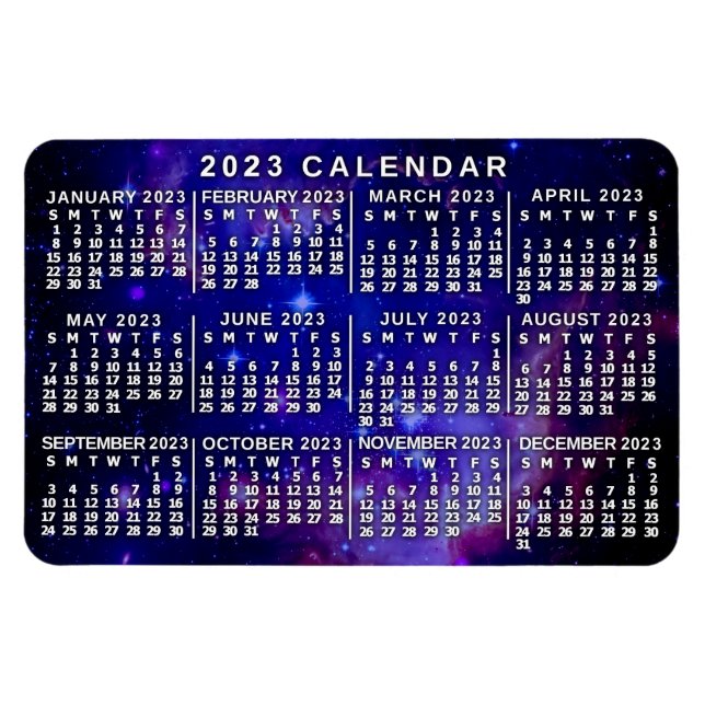 Imán 2023 Año Calendario mensual Nebulosa del espacio u (Horizontal)