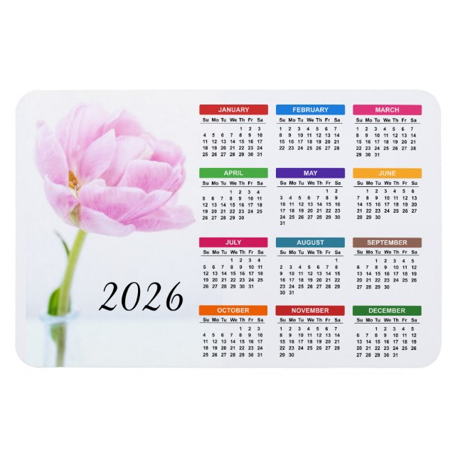 Imán 2023 Hermosa Peonía Rosa | Calendario floral (Horizontal)