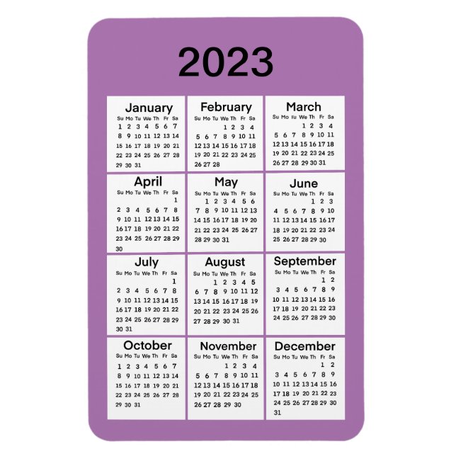 Imán 2023 Mini Calendario Púrpura (Vertical)